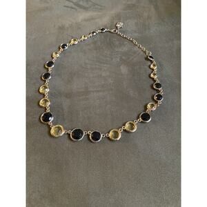 ANNE KLEIN Vintage Yellow & Black Bezel Set Gold Tone 18 Inch Necklace